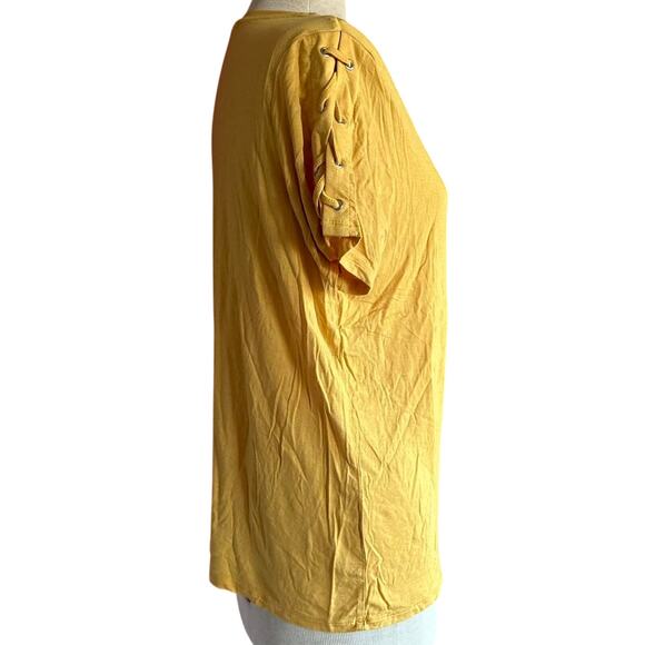 Womens Top Size Large Yellow Casual Detail Sleeve Everyday Wear Summer Beach - Picture 2 of 6